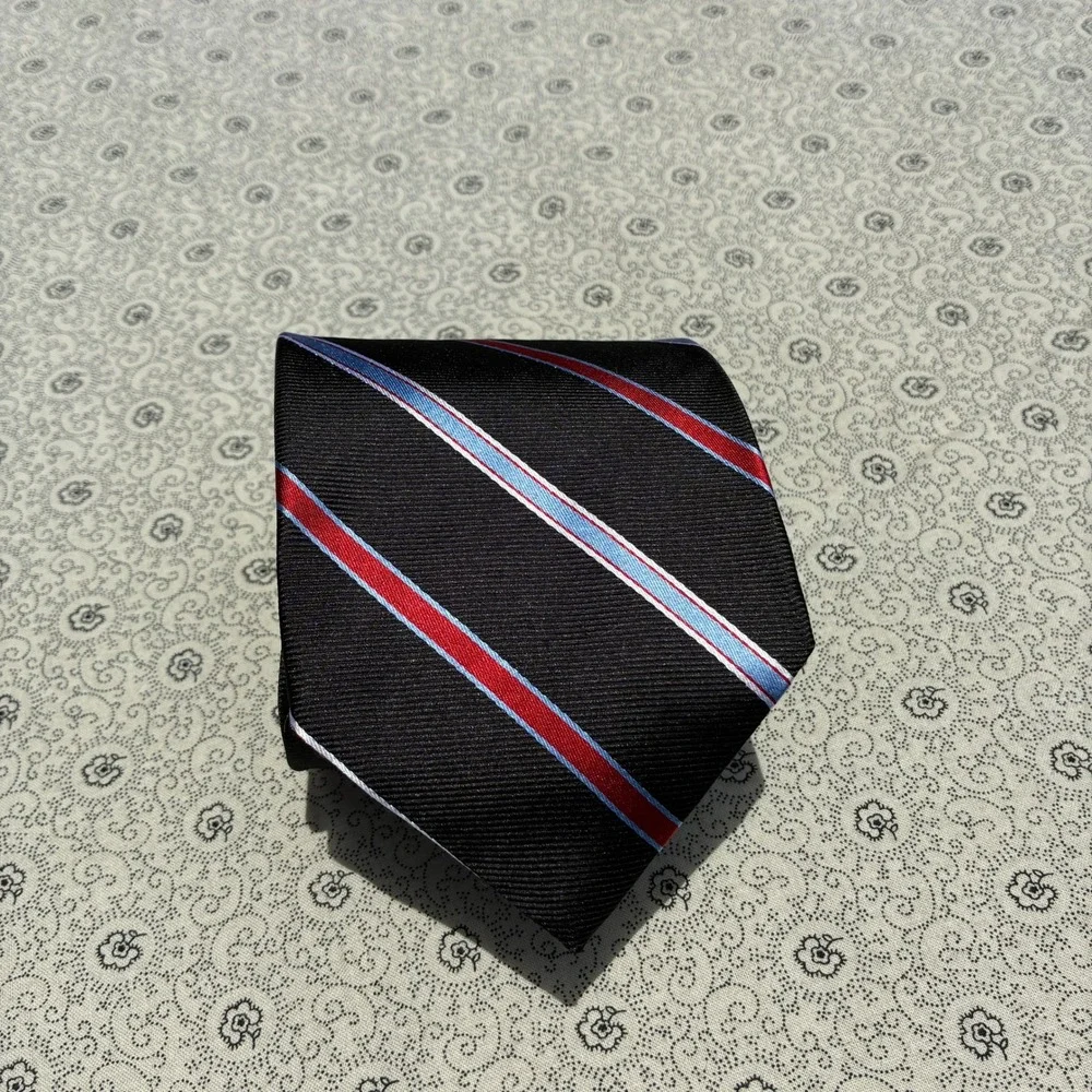 Brooks Brothers 346 Mens Silk Tie Black Red Blue Striped Repp Necktie USA Made